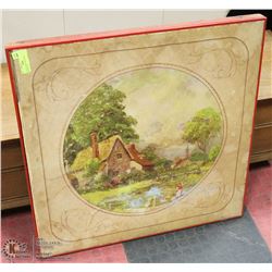 VINTAGE CARD TABLE WITH PAINTED TOP