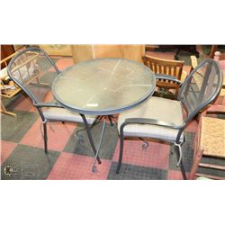 METAL AND GLASS PATIO TABLE WITH 2 CHAIRS