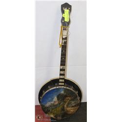100 YEAR OLD VAUDEVILLE BANJO WITH ORNATE PAINTING
