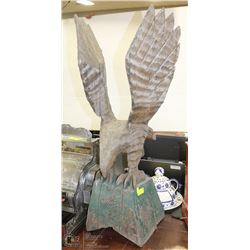 LARGE VINTAGE HAND CARVED WOODEN EAGLE STATUE