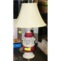 ANTIQUE LAMP WHITE & RED BASE.