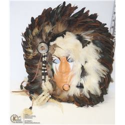 VINTAGE ARTIST SIGNED PORCELAIN & FEATHER WALL