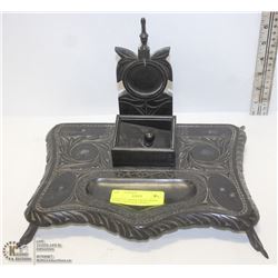 ANTIQUE CARVED EBONY WOOD POCKET WATCH & TRINKET