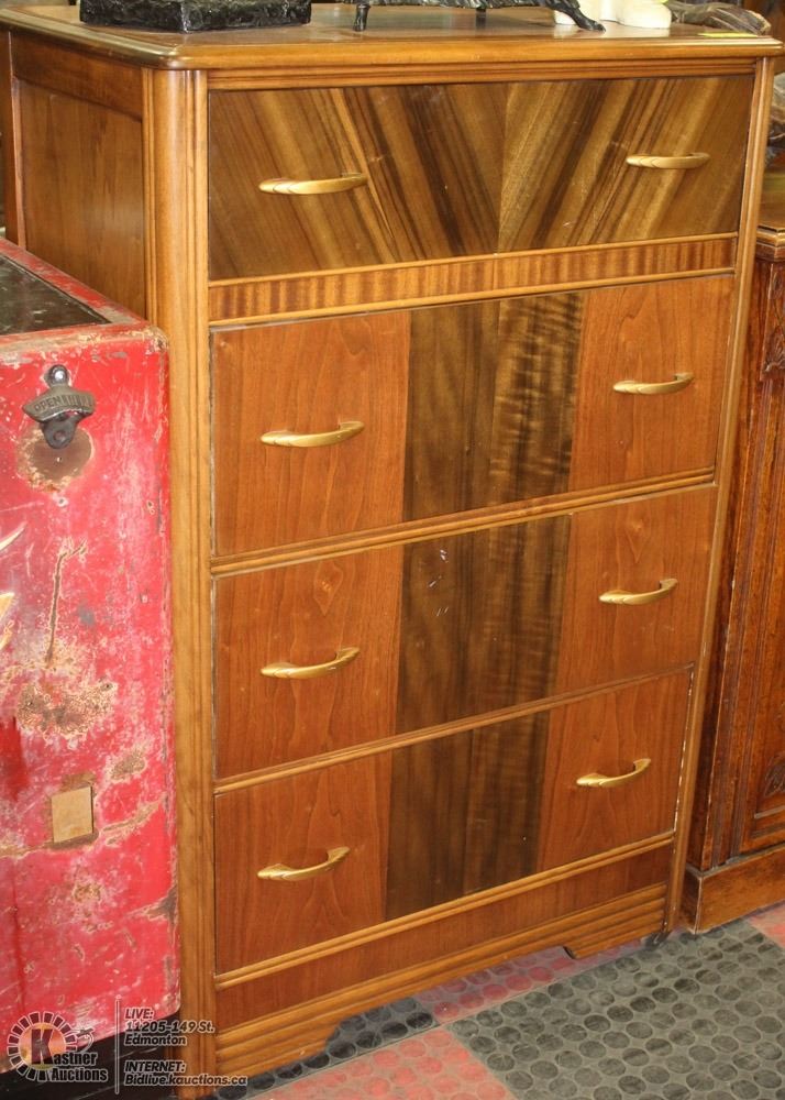 Antique 4 Drawer Dresser With Wooden Wheels