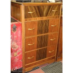 ANTIQUE 4 DRAWER DRESSER WITH WOODEN WHEELS