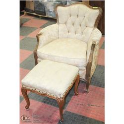 VINTAGE WOOD CARVED ARM CHAIR WITH MATCHING