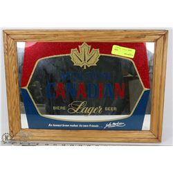 VINTAGE WOOD FRAMED MOLSON CANADIAN MIRROED BEER