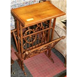 VINTAGE WOOD DROP DOWN MAGAZINE RACK
