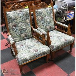 2 VINTAGE SOLID OAK PARLOUR CHAIRS PROFESSIONALLY