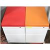 Image 1 : 2 WHITE FILING CABINETS WITH ORANGE AND RED  CLOTH