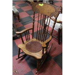 LEATHER SEATED INSERT ROCKER WITH LION HEAD