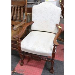 ANTIQUE ORNATE CARVED CLAWFOOT PARLOUR CHAIR