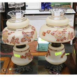 PAIR OF VINTAGE GLASS HURRICANE STYLE LAMPS