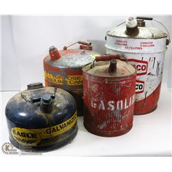 LOT OF 4 VINTAGE METAL GAS CANS - TEXACO, EAGLE &