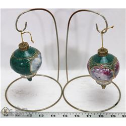 PAIR OF ANTIQUE PORCELAIN JEWELLED ORNAMENTS