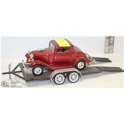 CAR ON TRAILER RED DIE CAST