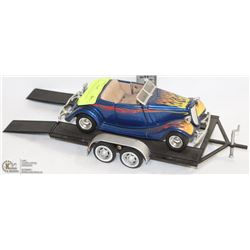 CAR ON TRAILER BLUE DIE CAST