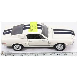 WHITE BLACK STRIPED 1968 FORD SHELBY DIE CAST.