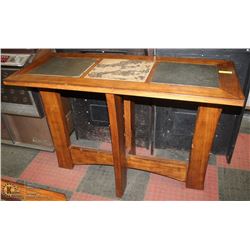 STONE AND WOOD WROUGHT IRON SOFA TABLE