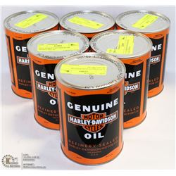 LOT OF 6 FULL HARLEY DAVIDSON OIL QUARTS, METAL