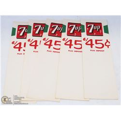 LOT OF 5- 7-UP NOS BOTTLE CARTON TOPPERS