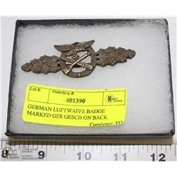 GERMAN LUFTWAFFE BADGE MARKED GES GESCH ON BACK