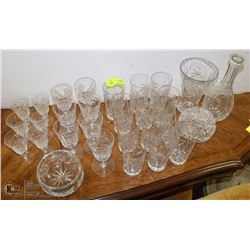 ESTATE  CRYSTAL GLASSES AND VASE LOT