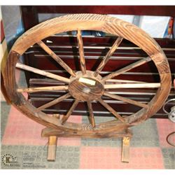 WOOD WAGON WHEEL WITH STAND 35"TALL
