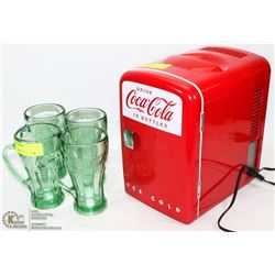 COCA COLA MINI COOLER WITH 4 GLASSES