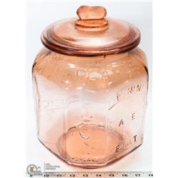 VINTAGE PINK GLASS PEANUTS CONTAINER