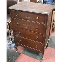 VINTAGE 4 DRAWER CHEST WITH ROLLER FEET 28X44X18