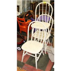 3 VINTAGE WHITE CHAIRS.