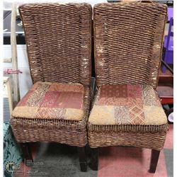 PAIR OF VINTAGE TALL BACK WICKER CHAIRS W/ BEADED