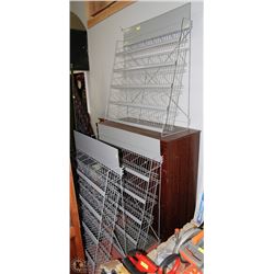 GROUP OF 3 METAL DISPLAY RACKS SOLD WITH TV ARMOIR