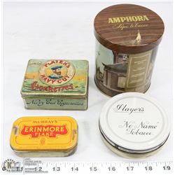 LOT OF 4 TOBACCO TINS.