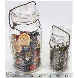 LOT OF 2 FILLED OLDER BALE WIRE SNAP JARS.