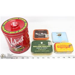 LOT OF 5 TOBACCO TINS.