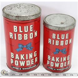 LOT OF 2 BLUE RIBBON BAKING POWDER TINS.