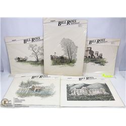 LOT OF 5 BILL ROSS HAND COLORED PRINTS