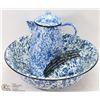 Image 1 : ENAMEL BLUE COFFEE POT WITH 4 SMALL BOWLS