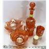 Image 1 : 6PC MARIGOLD CARNIVAL GLASS DISHES INCL DECANTER,