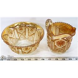 MARIGOLD CARNIVAL GLASS MINI PITCHER & BOWL.