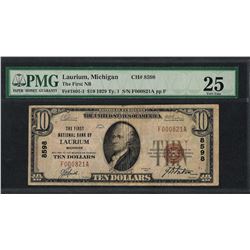 1929 $10 National Currency Note Laurium, MI CH# 8598 PMG Very Fine 25