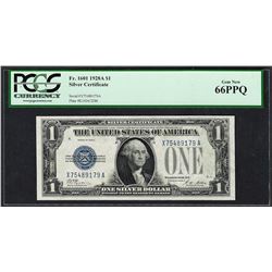 1928A $1 Funnyback Silver Certificate Note Fr.1601 PCGS Gem New 66PPQ