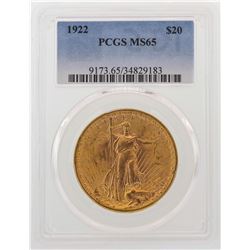 1922 $20 St. Gaudens Double Eagle Gold Coin PCGS MS65