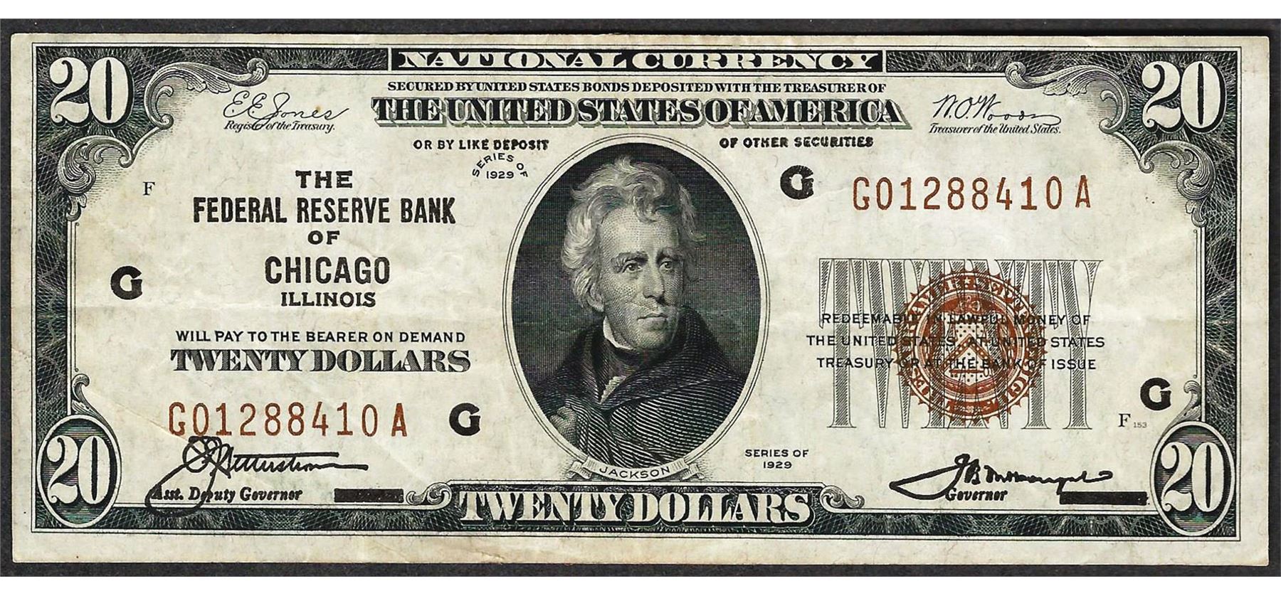 1929 $20 Federal Reserve Bank of Chicago Note