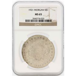 1921 $1 Morgan Silver Dollar Coin NGC MS65