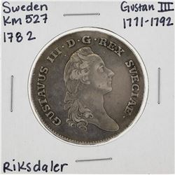 1782 Sweden KM527 Gustavus III Riksdaler Coin