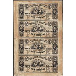 Uncut Sheet of 1800's $5 Canal Bank Obsolete Notes