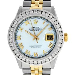 Rolex Men's Two Tone 14K MOP Roman 3 ctw Channel Set Diamond Datejust Wristwatch